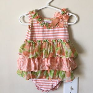 Bonnie Jean peach ruffle romper onesie 24 months
